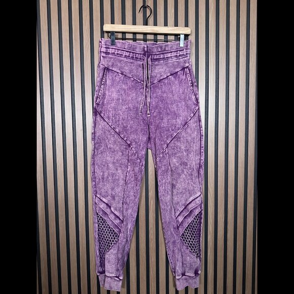 New Noam Pants Large Purple Ridely High Rise Fishnet Trim Stone Wash Joggers - Picture 1 of 9